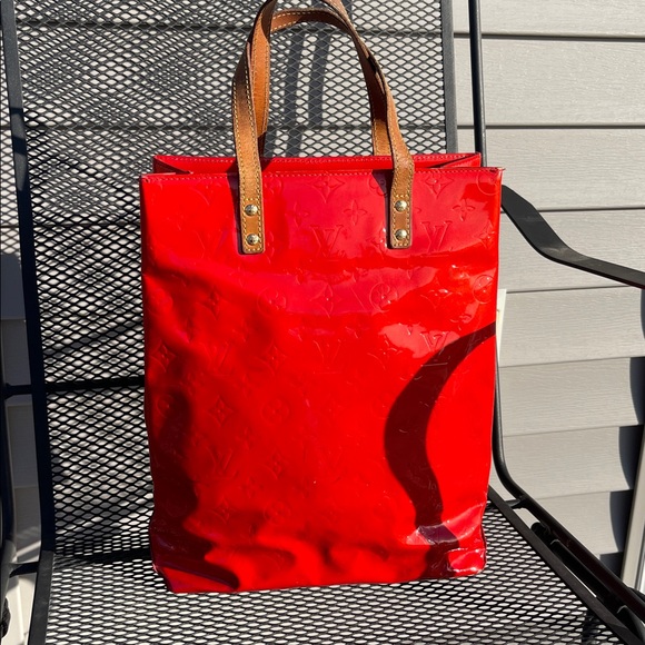 LOUIS VUITTON Monogram Vernis Reade MM Hand Bag Red Rouge - Picture 17 of 17